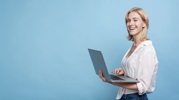 premium photo happy young woman holding a notebook